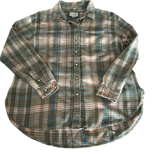 American Eagle Plaid Snap Buttons Shirt Cotton/Viscose Blend Sz XS